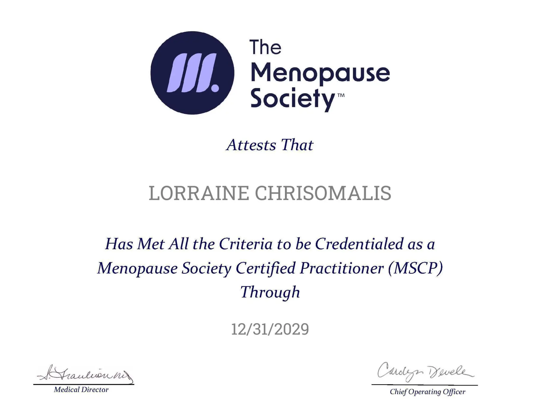 Menopause Society Certified Practitioner (MSCP)